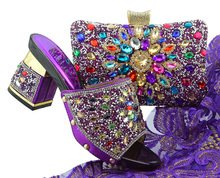 Roxo Cor Novas Senhoras Chegada Sapatos Italianos e Bag Set FTG004 Decorado com Strass Sapatos Italianos com Saco de Harmonização 2024 - compre barato