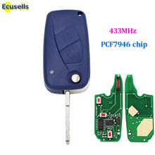 Llave remota plegable con tapa de 2 botones, 433Mhz, Chip PCF7946, cuchilla sin cortar para Fiat 500, Panda, Idea, Punto Stilo Ducato 2024 - compra barato