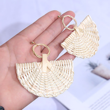 Fashion Boho Handmade Straw Weave Rattan Drop Earrings For Women Bohemian Semicircle Geometric Statement Big Hanging Earring 2024 - buy cheap