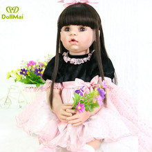 Muñecas de juguete de silicona de 60cm para niñas, vestido de vinilo negro de princesa para bebés, bebé Reborn vivo, regalo de cumpleaños 2024 - compra barato