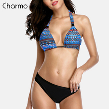 Charmo Women Low Waist Bikini Sets Bandaged Bikini Wave Printed Swimwear Sexy Swimsuit Bathing suit plaid color block beachwear 2024 - buy cheap