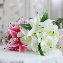Ramo de flores artificiales de seda para decoración del hogar, 14 cabezas de Lirio de Cala, tacto Real, flores decorativas de boda 2024 - compra barato