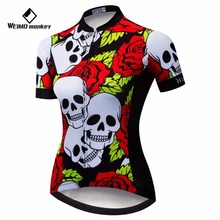 Weimomonkey 2019 cycling jersey youth Short sleeve Women Bike jersey Cycling clothing MTB Top Maillot Breathable sKULL 2024 - buy cheap