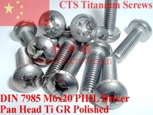 DIN 7985 M6 Titanium screws M6x16 M6x20 Pan Head Phillips Driver Ti GR2 Polished QCTI Screw 2024 - buy cheap