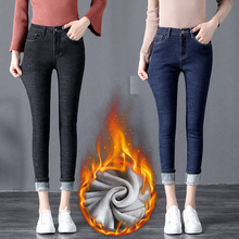 Рваные джинсы для женщин с высокой талией, Джинсы бойфренда, женские обтягивающие зимние теплые флисовые плотные джинсы-карандаш, женские джинсы 2024 - купить недорого