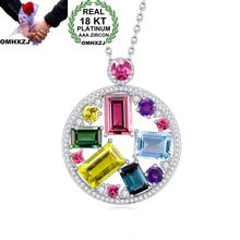 OMHXZJ Wholesale European Fashion Woman Girl Party Wedding Gift Colorful AAA Zircon 18KT White Gold Necklace Pendant Charm CA223 2024 - buy cheap