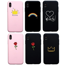 Милая розовая Корона принцесса художественная ЛИНИЯ чехол для пар для iphone 6 6s Plus X XR XS Max мягкий чехол для iphone 7 8 Plus 5S SE Funda 2024 - купить недорого