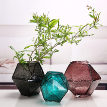 Vaso de vidro europeu antigo imitação geométrica flor vaso terrário mobiliário vasos centrais para casamentos decoração para casa 2024 - compre barato