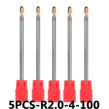 5pcs/lot R2-4-100 HRC55 With Straight Shank Tungsten Steel Ball Nose End Mills 2-Flute Ball Head Milling Cutters  Router Bits 2024 - buy cheap