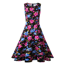 Summer O Neck Women Dress Floral Print sleeveless Dresses Party Dress Vestido 2024 - buy cheap