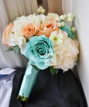 Искусственный цветок ручной работы Свадебный цветок букет невесты Роза guelder цвет шампанского синий белый 2024 - купить недорого