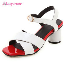 Lasyarrow Women Sandals Block High Heels Red Pink Cross Strap Buckle Woman Shoes Summer 2019 Large Sizes Fashion Female J873 2024 - buy cheap