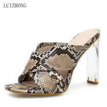 LCIZRONG Sexy Snakeskin Texture Rome Women Sandals Transparent High Heels Clear Kitten Sandals 42 Large Size Party Banquet Shoes 2024 - buy cheap