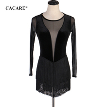 CACARE, сексуальное платье для латинских танцев, костюмы для женщин, платье с бахромой, сальса, танго, D0659, длинный сетчатый рукав, кисточка, подол 2024 - купить недорого