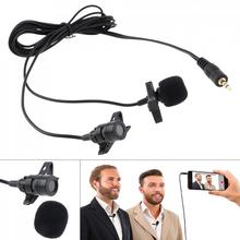 Microfone duplo de 3.5mm, headset dslr com clipe para prender, microfone condensador para gravar e falar com o celular 2024 - compre barato