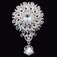 DIEZI Luxury White Crystal Water Drop Brooches for Wedding Women Party Dress Silver Color Rhinestone Bridal Bouquet Brooch pins 2024 - buy cheap