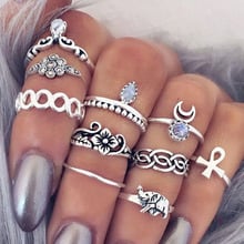 2019 Hot Sale 10pcs/Lot Vintage Gold Silver Color Rings for Women Fashion Elephant Moon Anillos Knuckle Finger Midi Ring Set 2024 - buy cheap