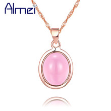 Almei Choker Rose Gold Color Pink Stone Pendant Necklace for Girls Women's Accessories Fashion Crystal Collares Jewelry DN02 2024 - buy cheap