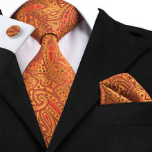 2016 Fashion Silk Jacquard Tie Orange Red Paisley Tie Hanky Cufflink Set Business Wedding Party Ties For Men C-976 2024 - buy cheap