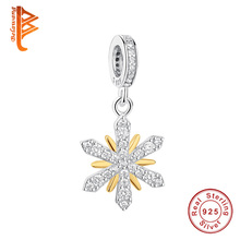 High Quality 925 Sterling Silver Beads Gold Color Crystal Snowflake Charms Fit Original  Bracelet Pendant Jewelry Making 2024 - buy cheap