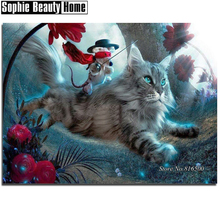Pintura mosaico animal gato e mouse-cristais-faça você mesmo 2024 - compre barato