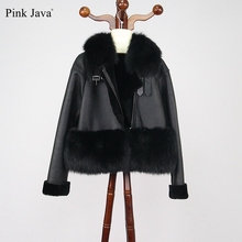 pink java QC8024  women winter jackets real fox fur jacket merino sheep fur coat 2016 fashion style real leather jactet for girl 2024 - buy cheap