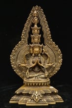 Старый Тибетский Бронзовый 11 головы 1000 рука Авалокитешвара богини боддхисаттва статуя 2024 - купить недорого