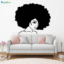 Glamourosa bela mulher decalque de parede janela estilo preto adesivo salão beleza menina rosto áfrica afro americano vinil poster yt1111 2024 - compre barato