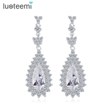 LUOTEEMI Wholesale Clear Cubic Zircon Long Dangle Earrings for Women Bridal Wedding Jewelry Luxury Full of Tiny CZ Factory Sale 2024 - buy cheap