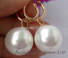 Pendiente de perla de concha del Mar del Sur, redondo, blanco, 16mm 2024 - compra barato