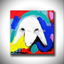 Pintura a óleo sobre tela de desenho animado feita à mão pintura a óleo de animal abstrato arte para parede para decoração de casa imagem de parede de ovelha 2024 - compre barato