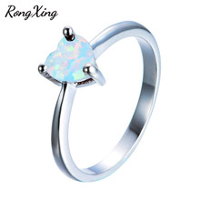 RongXing-Anillo de boda de ópalo de fuego y corazón blanco/azul para mujer, joyería de moda, Color plata, piedra de nacimiento, RP0197 2024 - compra barato