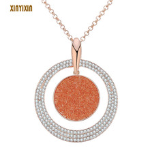 Vintage Big Round Crystal Pendant Necklace for Women Rose Gold Black Classic Geometric Necklace Long Fashion Jewelry Party Gifts 2024 - buy cheap