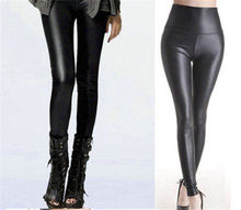 Chegada sexy brilhante metálico cintura alta preto elástico leggings de couro 2024 - compre barato