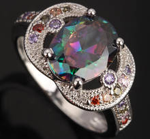 Multicolor Mystic Rainbow Zircon  Silver Plated Argent Solitaire Ring Size 6 / 7 / 8 / 9 S0641 2024 - buy cheap