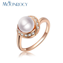 Женские свадебные кольца MOONROCY, кольца цвета розового золота с искусственным жемчугом и кристаллами, Подарочные кольца, оптовая продажа 2024 - купить недорого