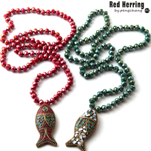 Модные богемные этнические ювелирные изделия, ожерелья с подвеской в виде рыбы со стеклянным плетением для женщин, этническое ожерелье 2024 - купить недорого
