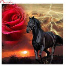 Pintura de diamante 5D DIY, bordado de caballo relámpago, punto de cruz, artesanía, decoración del hogar, pintura de diamante rosa roja, regalo de Navidad 2024 - compra barato