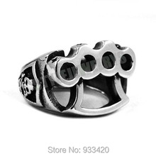 Free Shipping Skull Boxing Glove Biker Ring Stainless Steel Jewelry Classic Black Sliver Motor Biker Men Ring Wholesale SWR0436 2024 - buy cheap