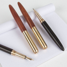 High Quality brass Ebony Red Tan Wooden gift Golden Medium Nib Fountain Pen 2024 - buy cheap