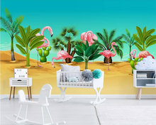 Papel de parede beibehand para decoração caseira quarto de crianças, quarto de bebês, plano tropical, flamingo, cacto, mural de fundo 3d 2024 - compre barato