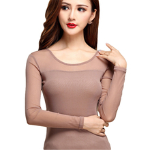Tops Womens Mesh Blouse Shirts Spring Autumn Slim Elegant Lace Khaki Blusas Tops and Blouses Blusas For Women Plus Size 2024 - buy cheap
