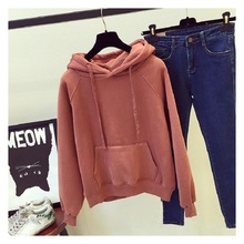 korean casual Loose solid color pullover black plus velvet top hoodies sweatshirt women autumn 2018 2024 - buy cheap