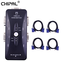 CHIPAL 4 Port USB 2.0 KVM Switch 1920*1440 VGA SVGA Splitter Switcher + 4 Cables for Keyboard Mouse 4 Computers Use 1 Monitor 2024 - buy cheap