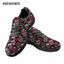 INSTANTARTS Classic Sugar Skulls Printing Women Lace Up Flat Shoes Summer Mesh Breathable Sneaker Shoes for Girls Light Flats 2024 - buy cheap