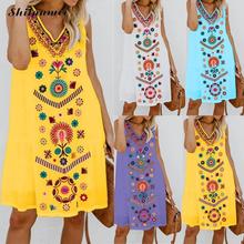 2019 New Women Boho Summer Beach Dress Floral Prints Sleeveless Plus Big Size Dress Sexy V Neck Mini Dresses 5xl 4xl Vestidos 2024 - buy cheap