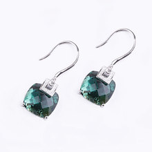 Genuine 925 Sterling Silver Green Crystal Drop Earrings Elegant Gemstone Wedding Engagement Jewelry For Women Gifts 2019 2024 - buy cheap