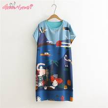 Amourlymei 2018 Summer Women Dress Japanese Style Mori Girl Loose O-neck Cartoon Digital Printing Short Sleeve Casual Dress 2024 - buy cheap