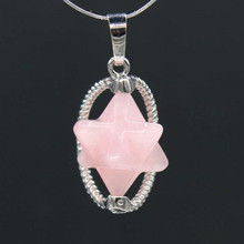 Trendy-beads Silver Plated Wire MerKaBa Natural Rose Pink Quartz Pendant Star Point Jewelry 2024 - buy cheap