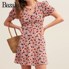 Bazaleas-vestidos retro ajustados con botones para mujer, vestidos informales con estampado de flores rojas de Francia, envío directo 2024 - compra barato